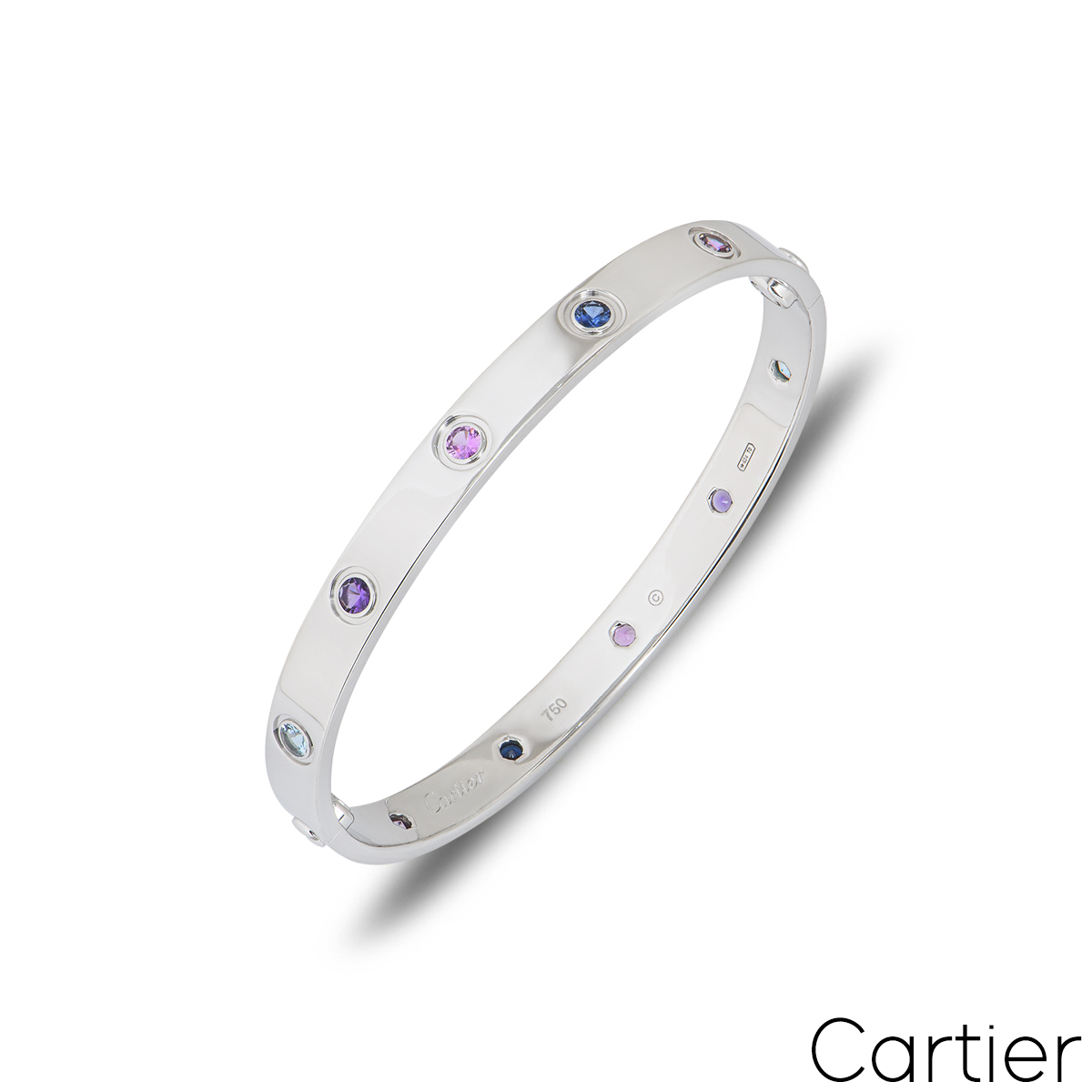 Cartier White Gold Coloured Stones Love Bracelet Size 18 B6036318